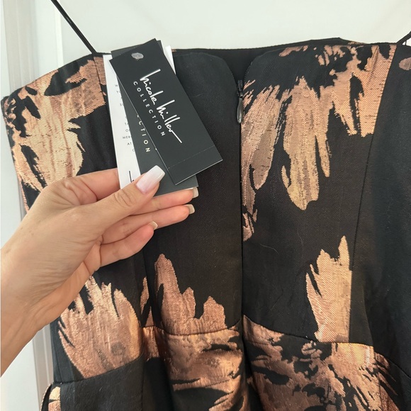 Nicole Miller Brand New Strapless Black and Copper Floral Dress - Picture 11 of 16